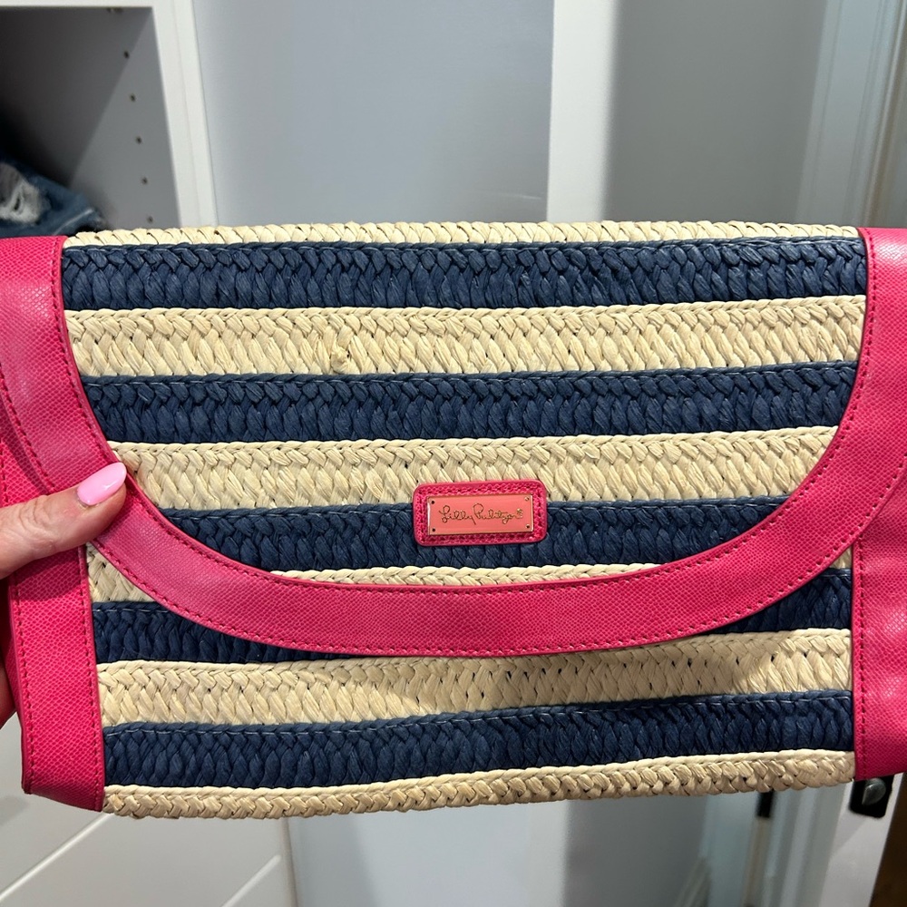 Lilly Pulitzer Pink and Navy Striped Clutch